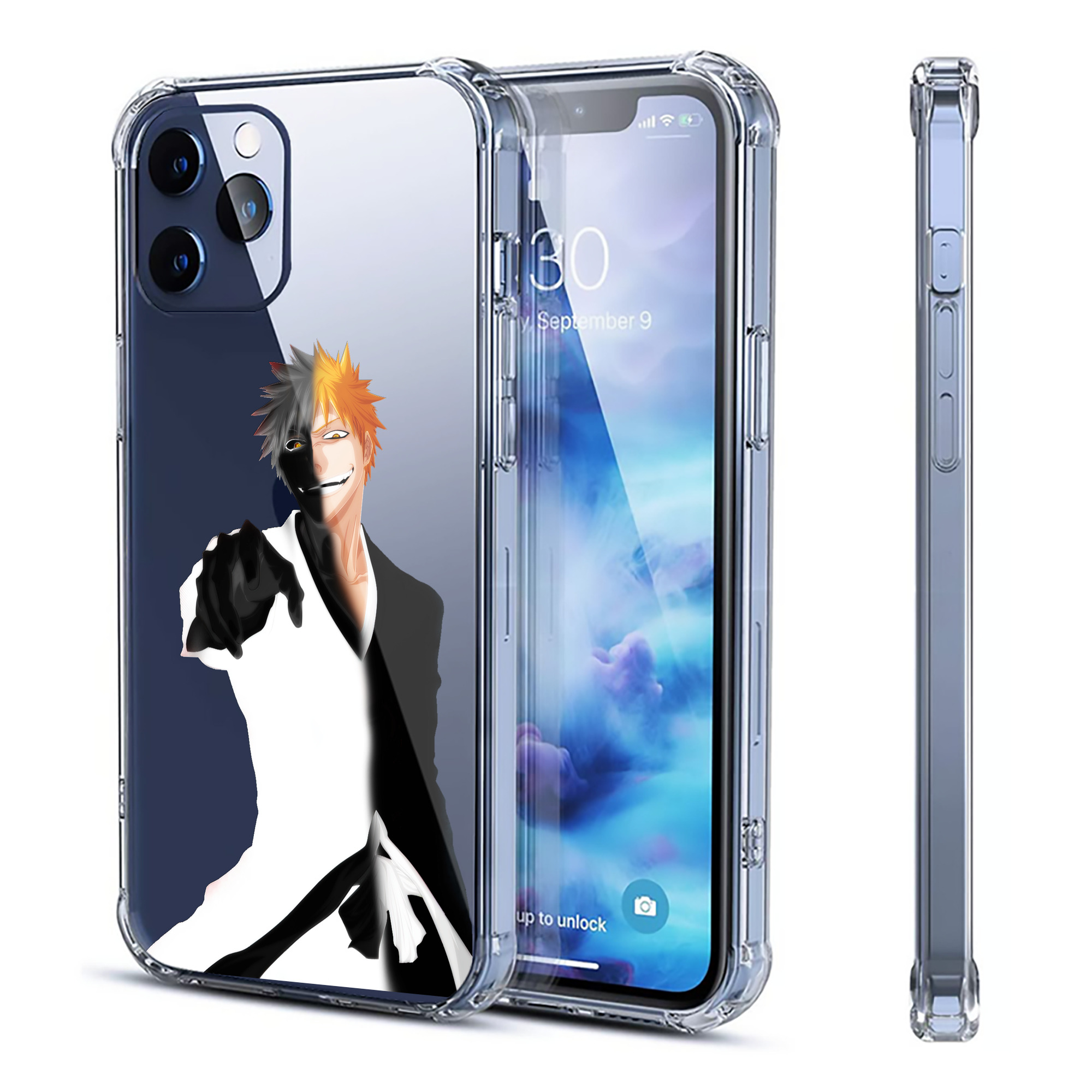 （画像用） ブリーチ 黒崎一護（くろさき いちご）BLEACH Kurosaki Ichigo 【iPhone 12シリーズ対応】透明スマホケース（クリアソフトケース）